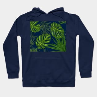 Tropical Leaf Print on Midnight Blue Hoodie